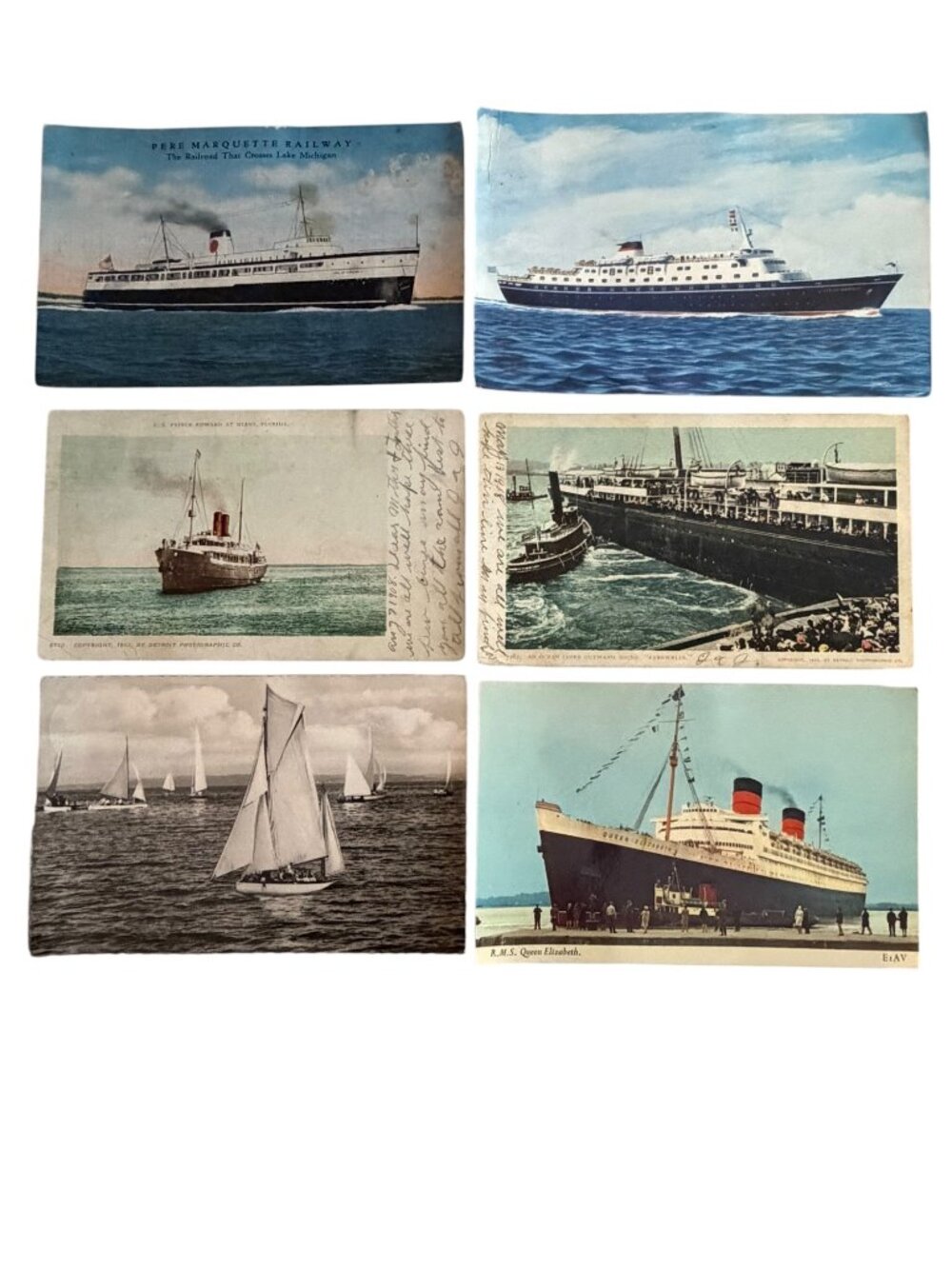 Vintage Ocean Liner & Ship Postcard Collection Lot of 6 Queen Elizabeth Pere Mar